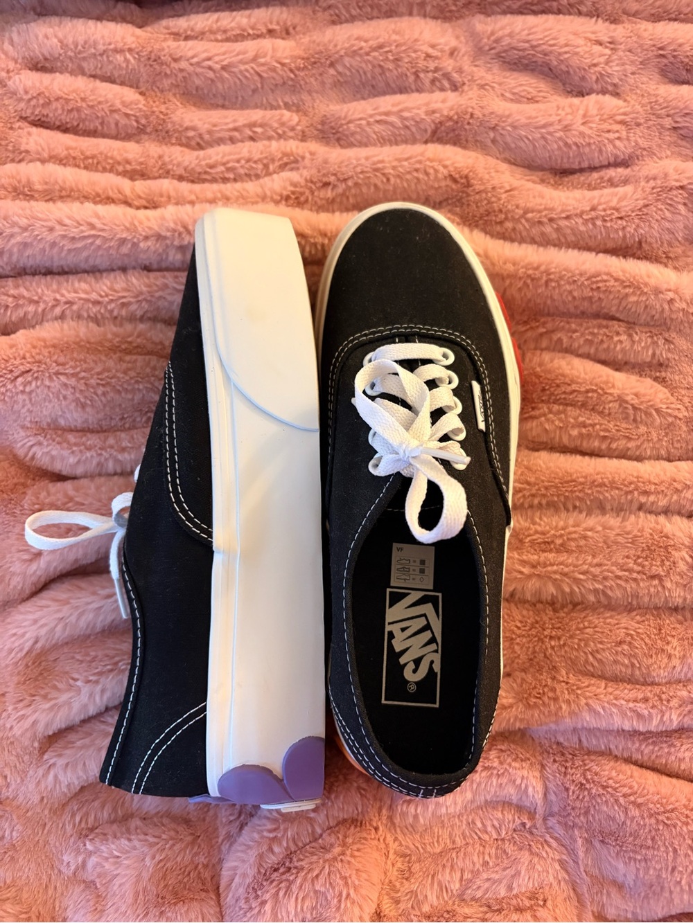 Vans Black Canvas Low-Top Sneakers with White Soles and Purple Heel Tab